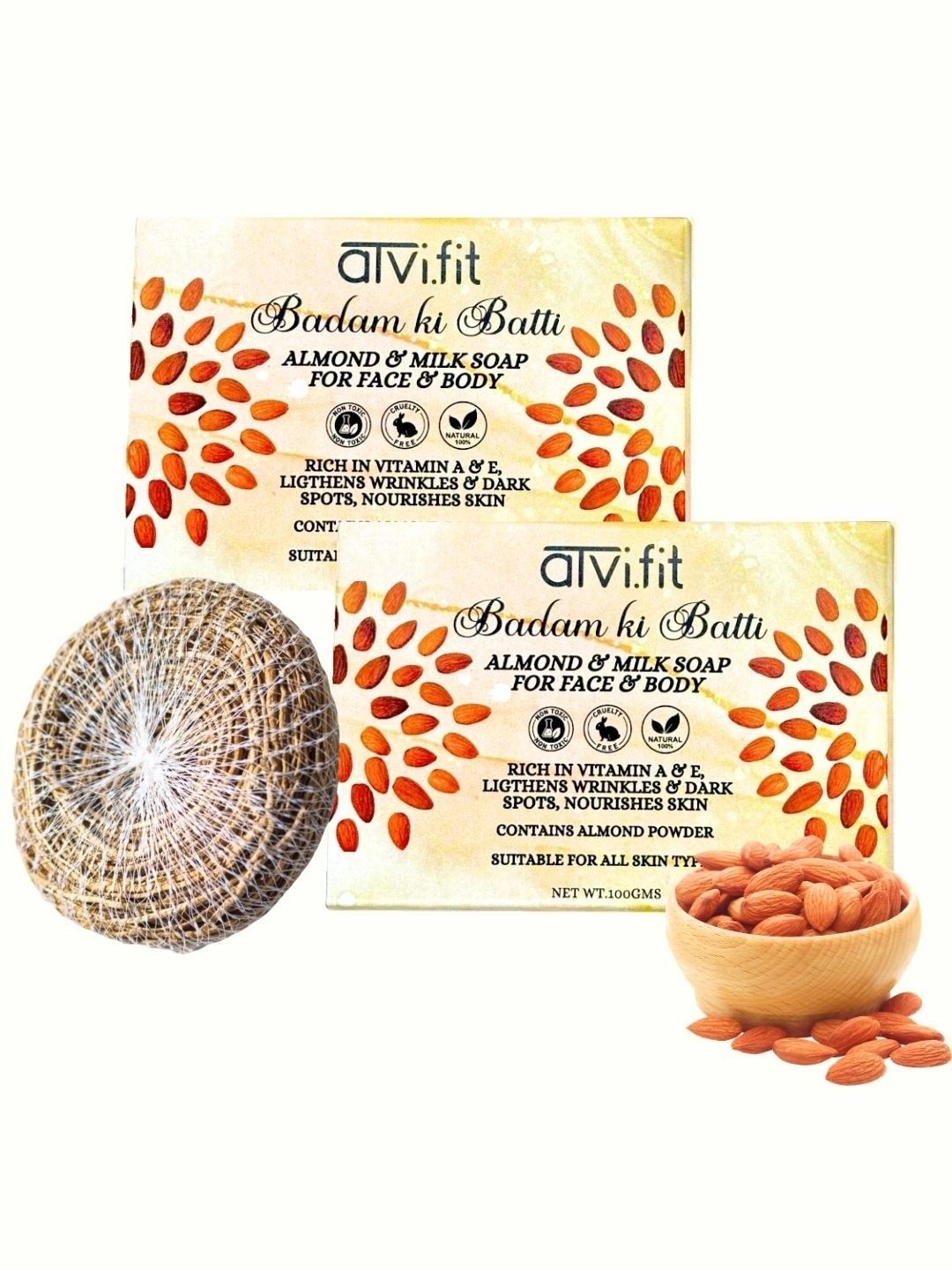 ATVI.FIT Set Of 2 Badam ki Batti Almond & Milk Soap - 100 g Each-image-45