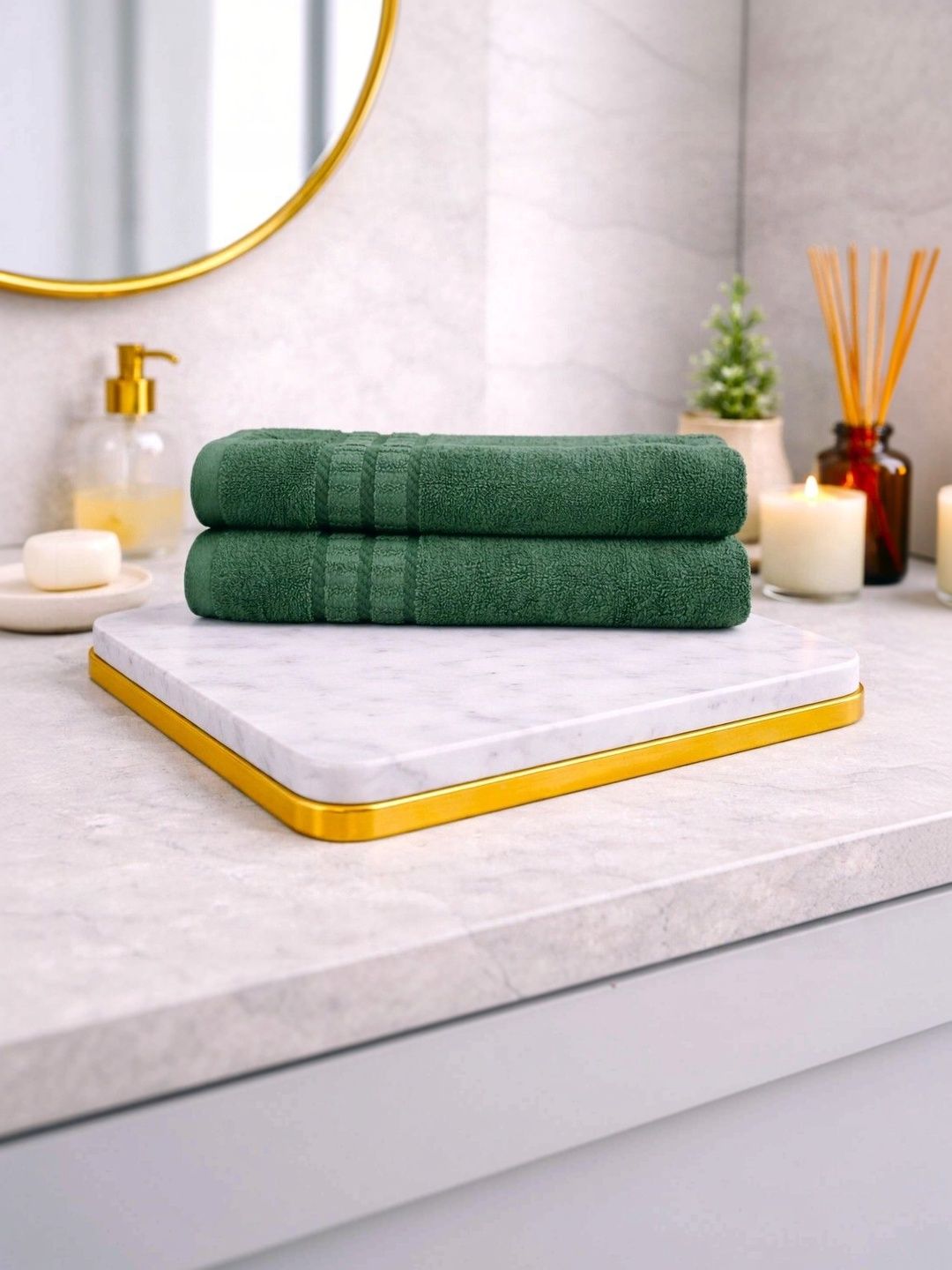 CasPure 2Pcs Green 600 GSM Pure Cotton Hand Towels-image-43