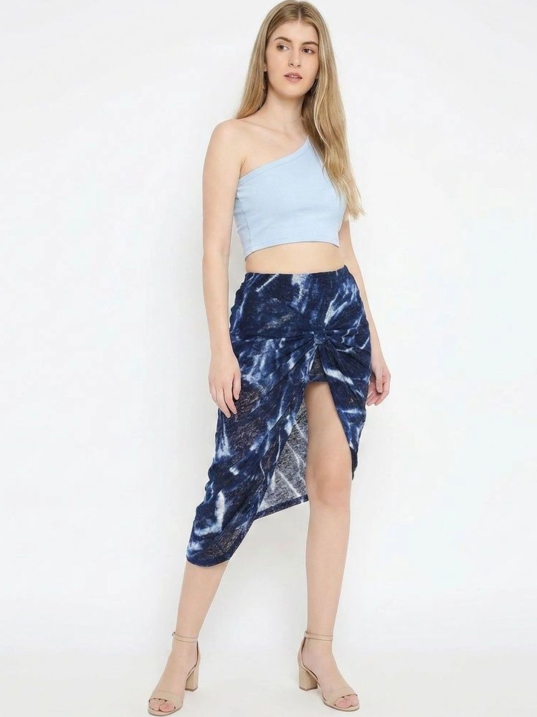 Mast & Harbour Women Tie and Dye Front Slit Midi Wrap Skirt-image-0
