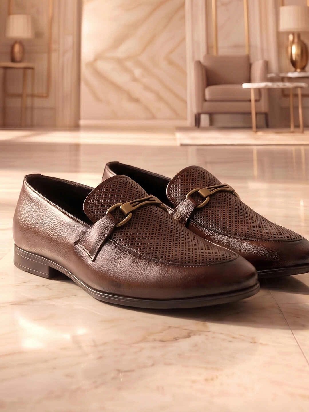Metro Men Woven Design Leather Round Toe Slip-On Formal Loafers-image-24