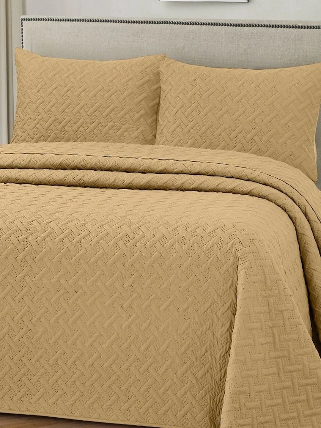 HOUSSE Camel Brown Solid Cotton 3 Piece Double King Regular Bedding Set-picture-23