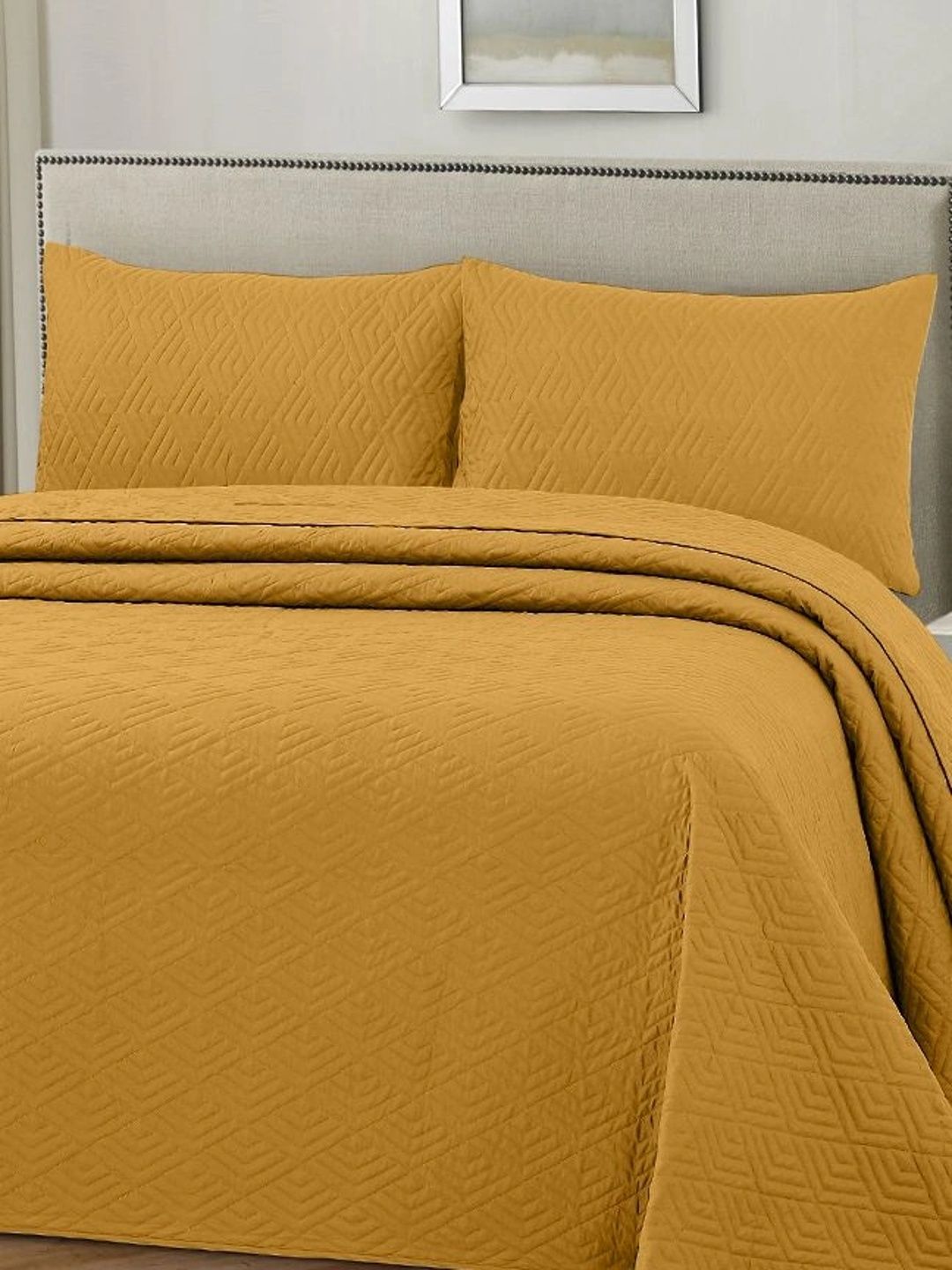 HOUSSE Yellow Solid Cotton 3 Piece Double King Regular Bedding Set-picture-14