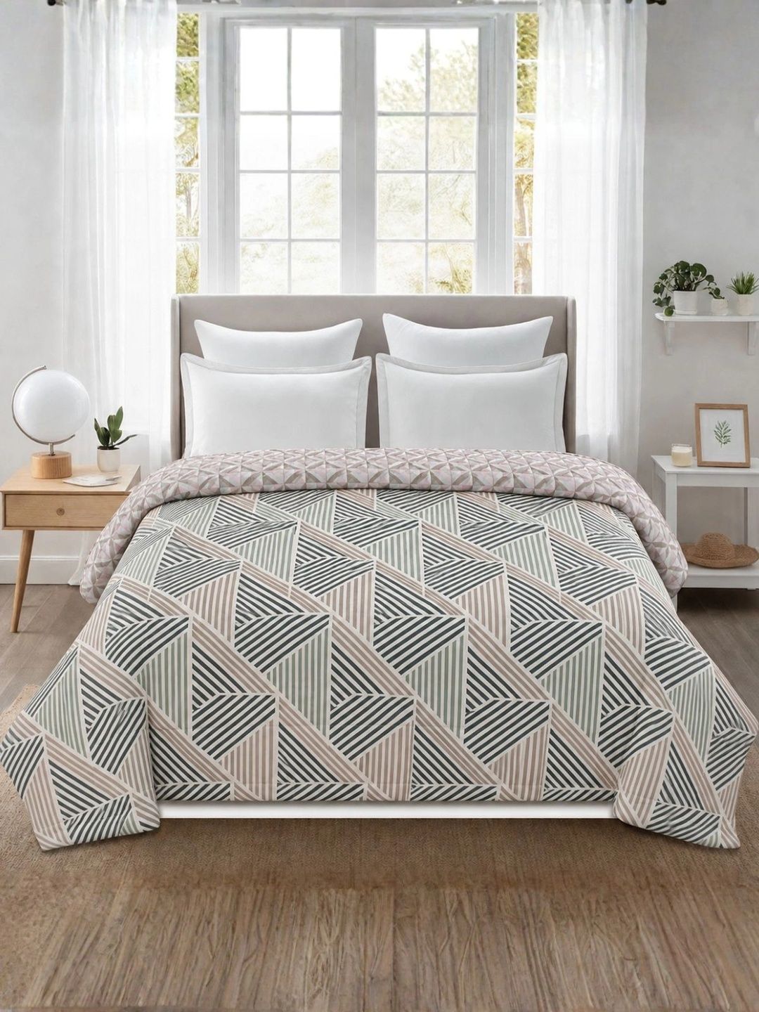 Florida Beige Geometric Microfiber Comforter-image-0
