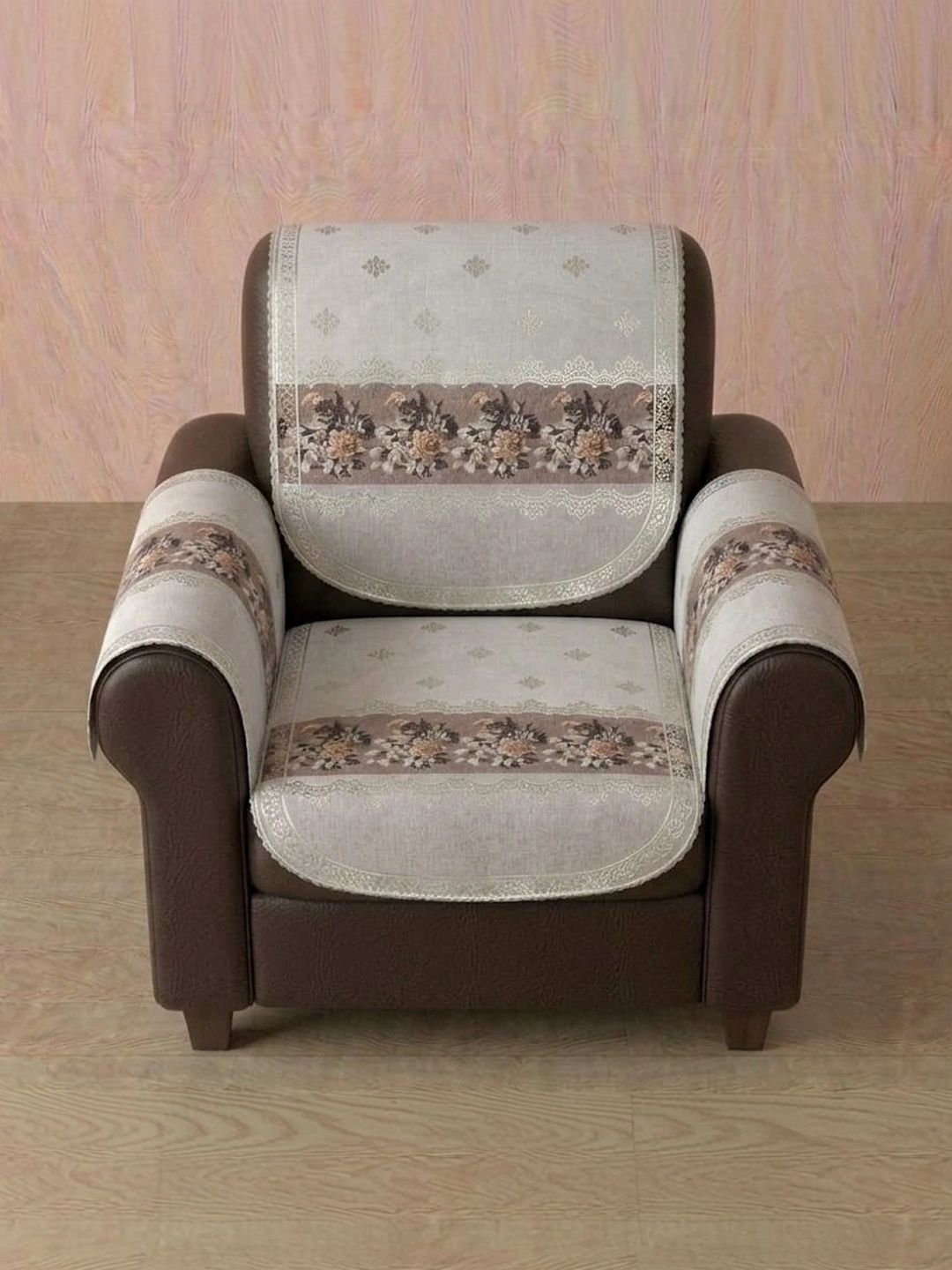 KANUM Peach-Coloured Printed 4 Piece Sofa Cover With Arms-picture-5