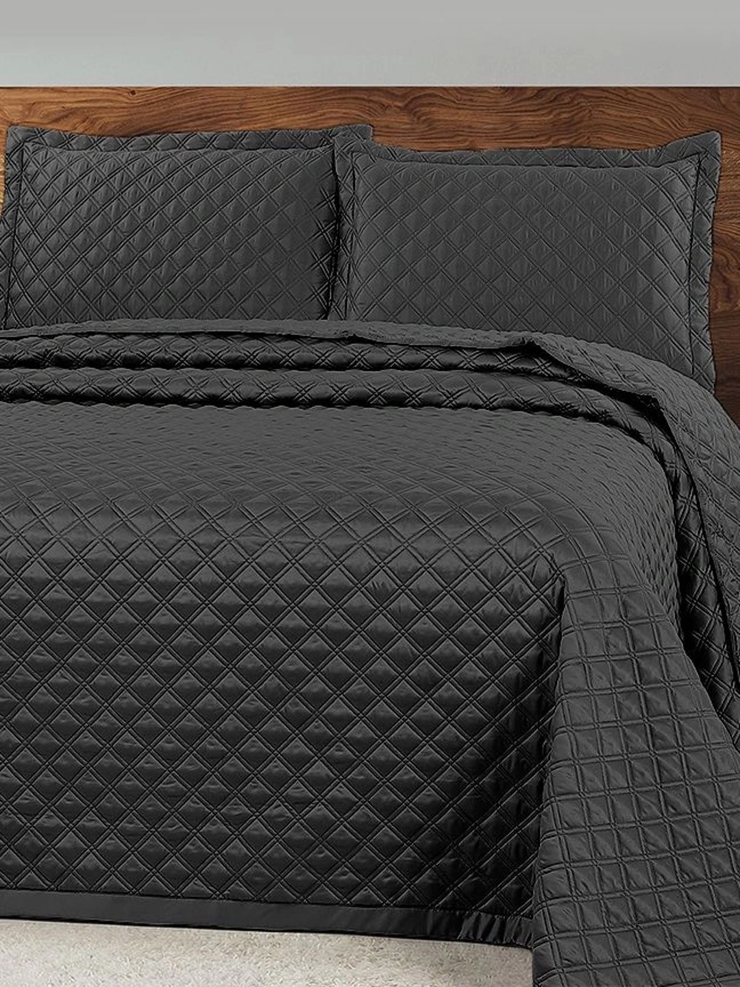 HOUSSE Black Solid Cotton 3 Piece Double King Regular Bedding Set-image-4