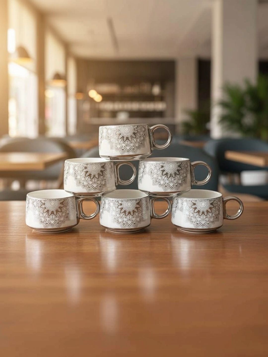 THE COVE TALES Multicoloured Ethnic Motifs Printed Porcelain Glossy Cups Set of Cups and Mugs-image-38