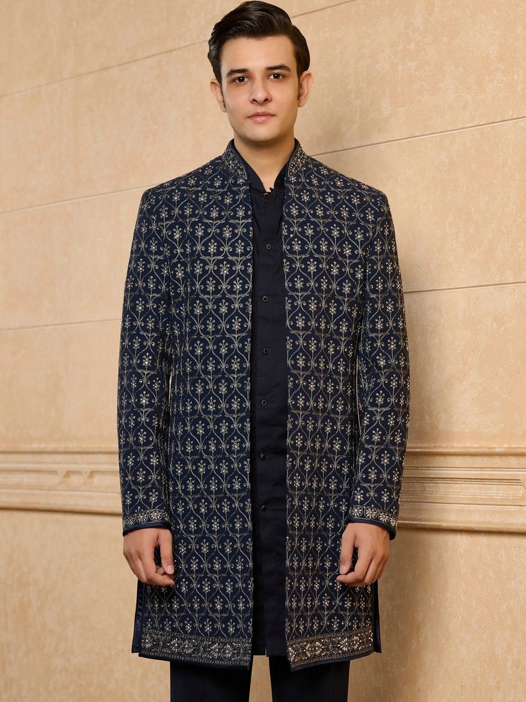 Tasva Embroidered Band Collar Sherwani Set-image-22