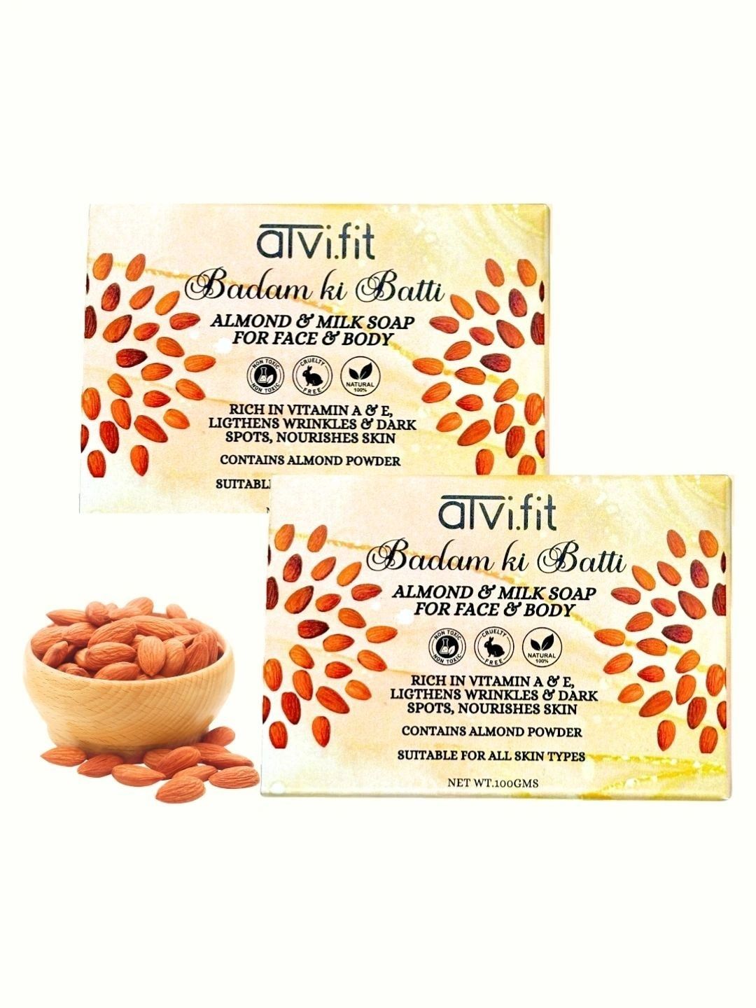 ATVI.FIT Set Of 2 Badam ki Batti Almond & Milk Soap - 100 g Each-image-46