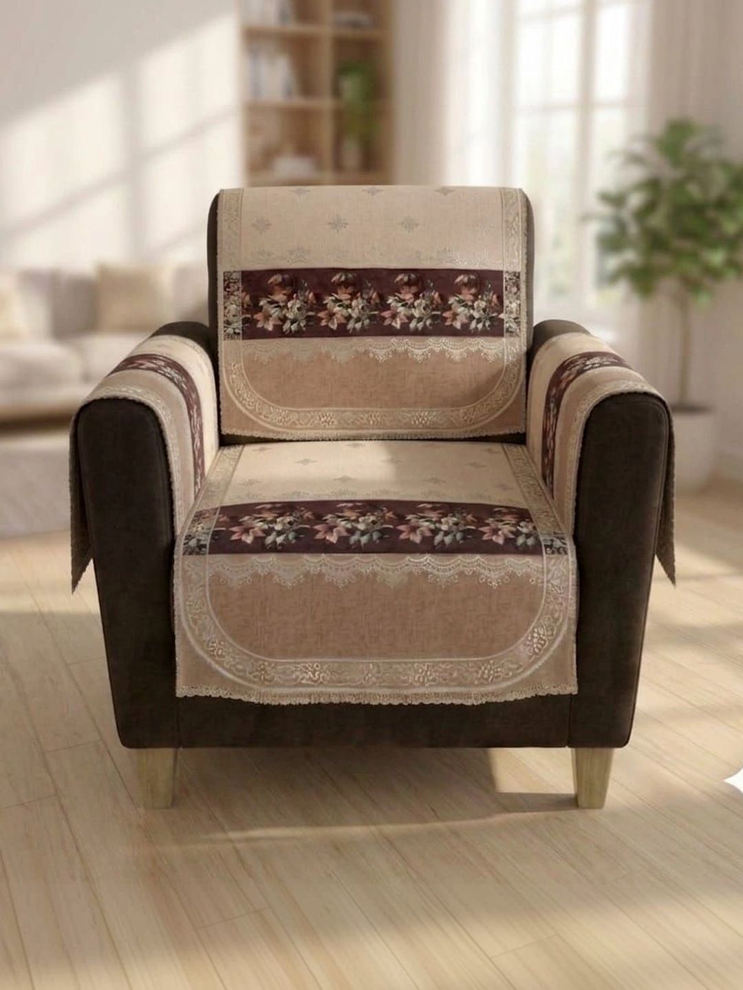 KANUM Coffee Brown Printed 4 Piece Sofa Cover With Arms-picture-48