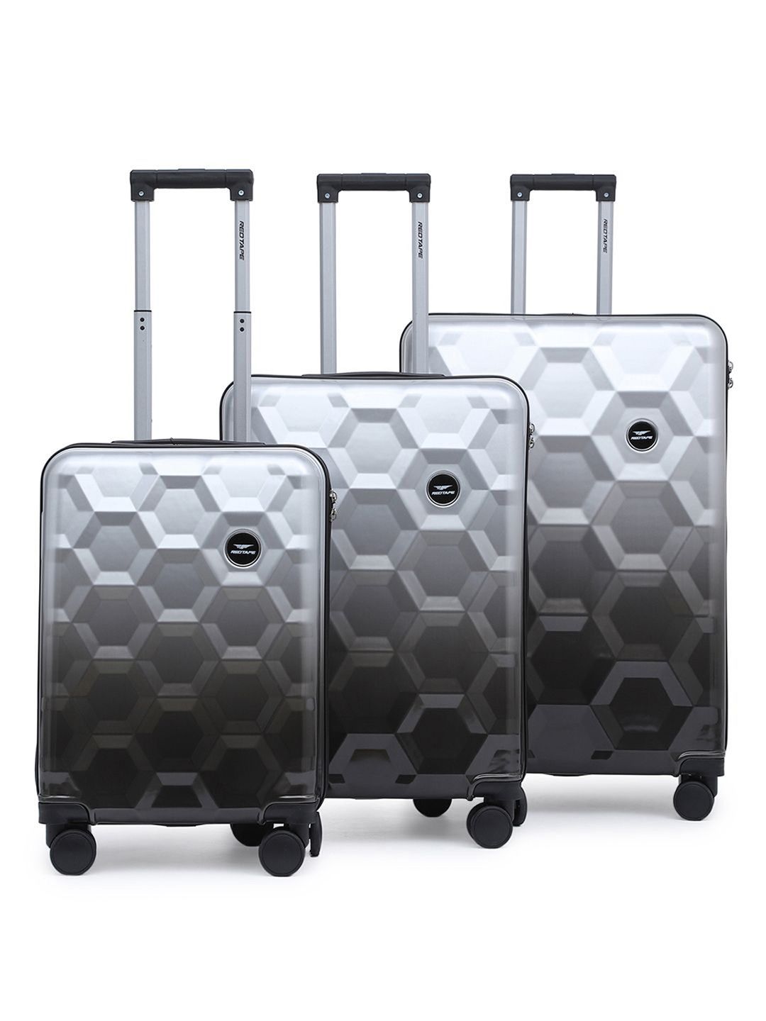 Red Tape Set of 3 Geometric 360-Degree Rotation Non-Padded Trolley Bag-picture-46