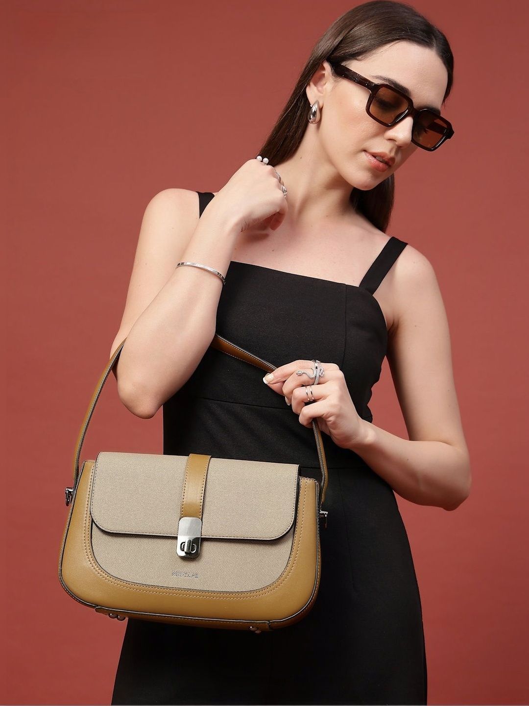 Red Tape Women Khaki Textured Casual Formal Shoulder Bag-picture-26