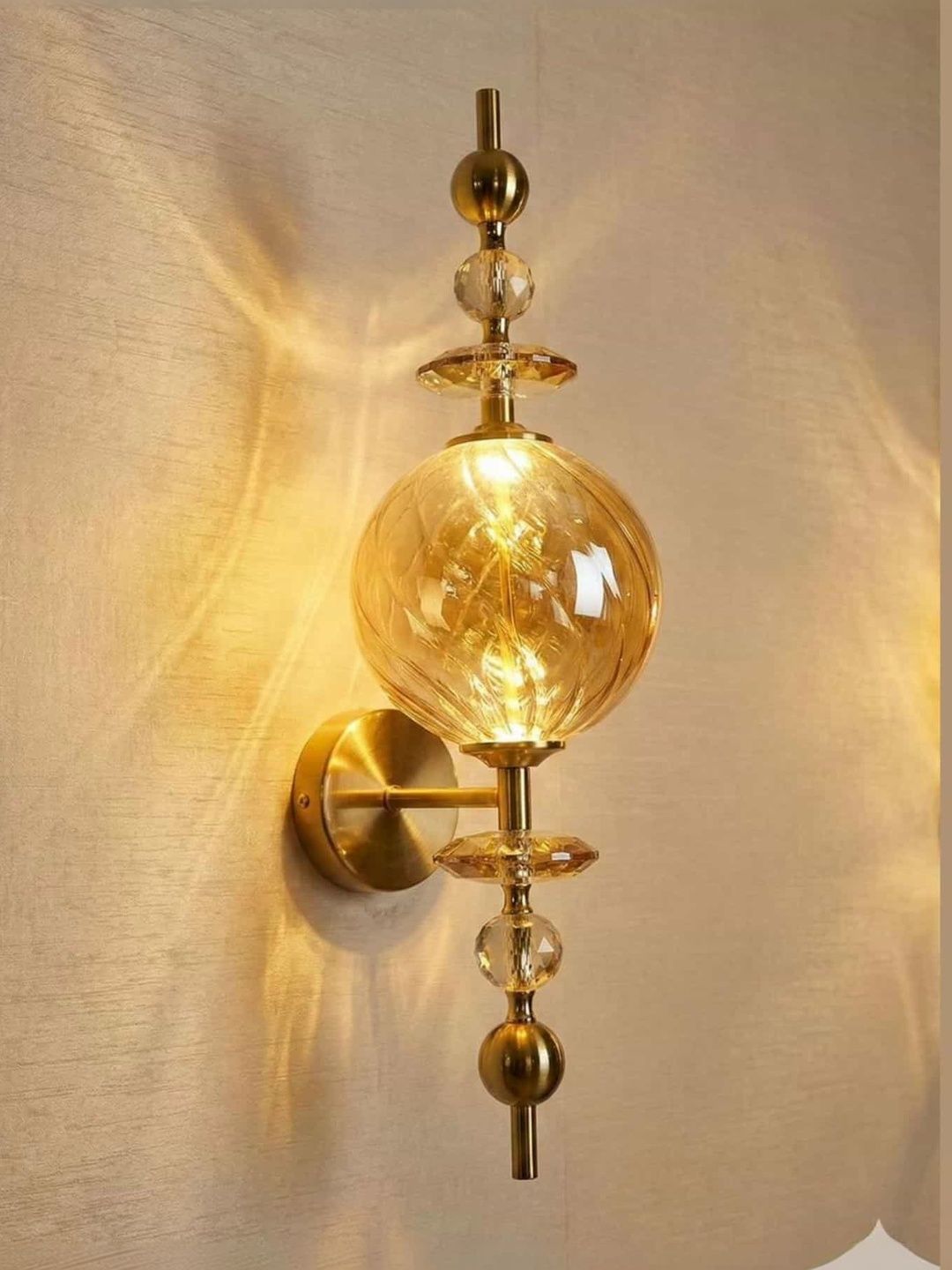 Stello Gold-Toned Textured Glass Contemporary Spherical Shaped Wall Lamp-image-13