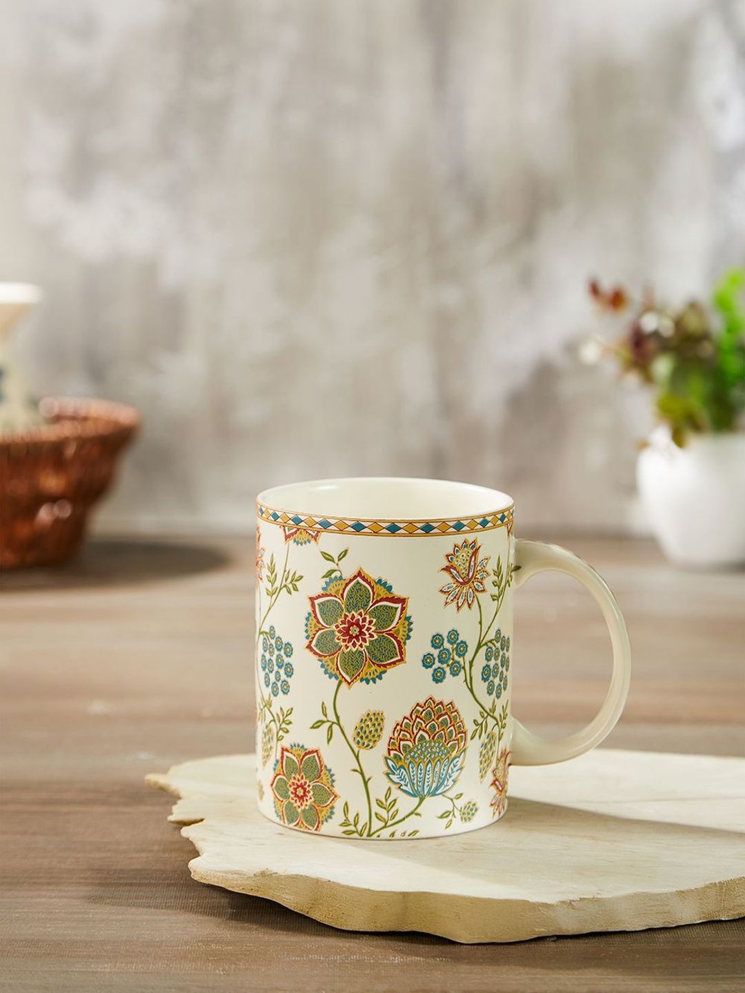 Fabindia Multicoloured Floral Printed Ceramic Glossy Mugs Set of Cups and Mugs-image-5