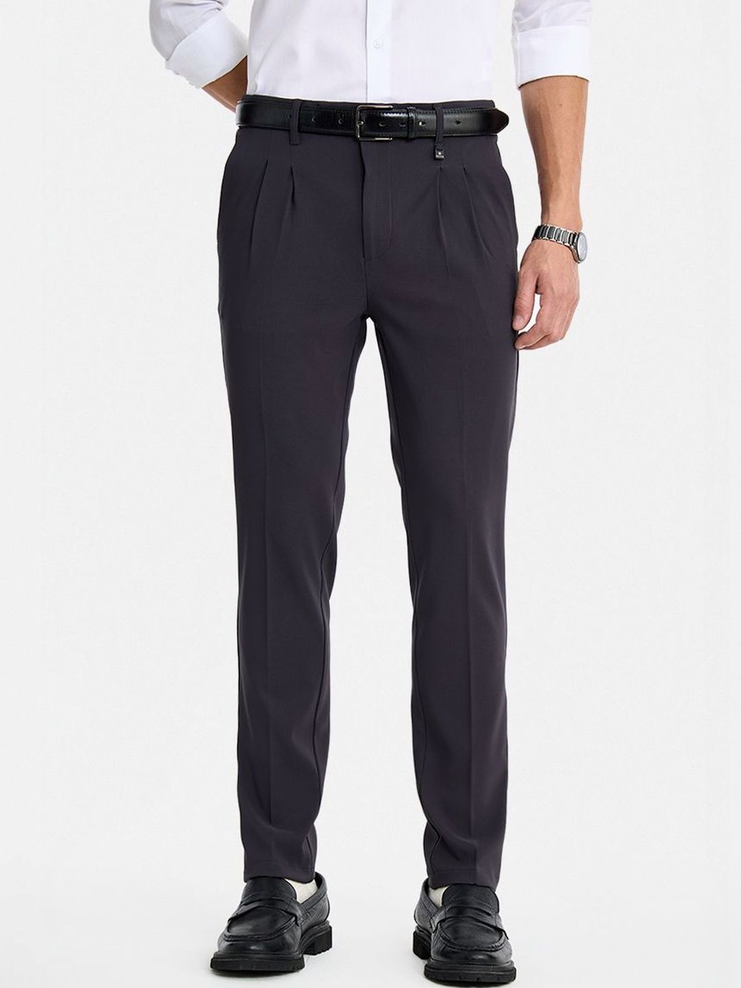 Snitch Men Slim Fit Pleated Trousers-picture-31
