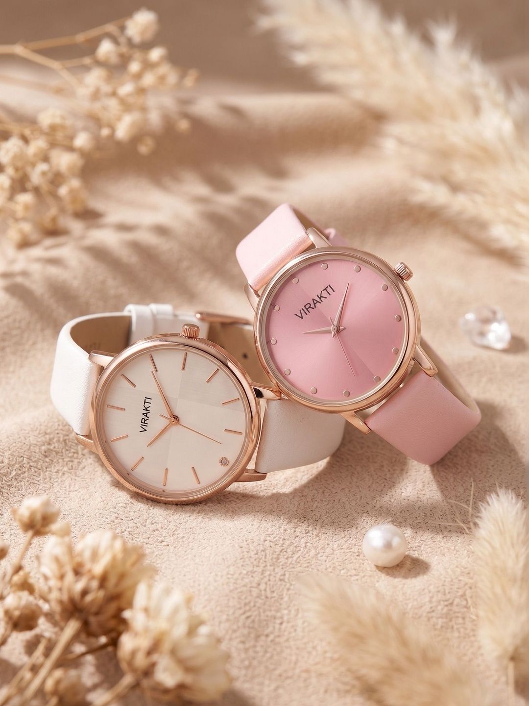 VIRAKTI Women Brass Dial & Leather Straps Analogue Watch SAT-04-PINK-SAT-05-WHITE-COMBO VIR-image-36