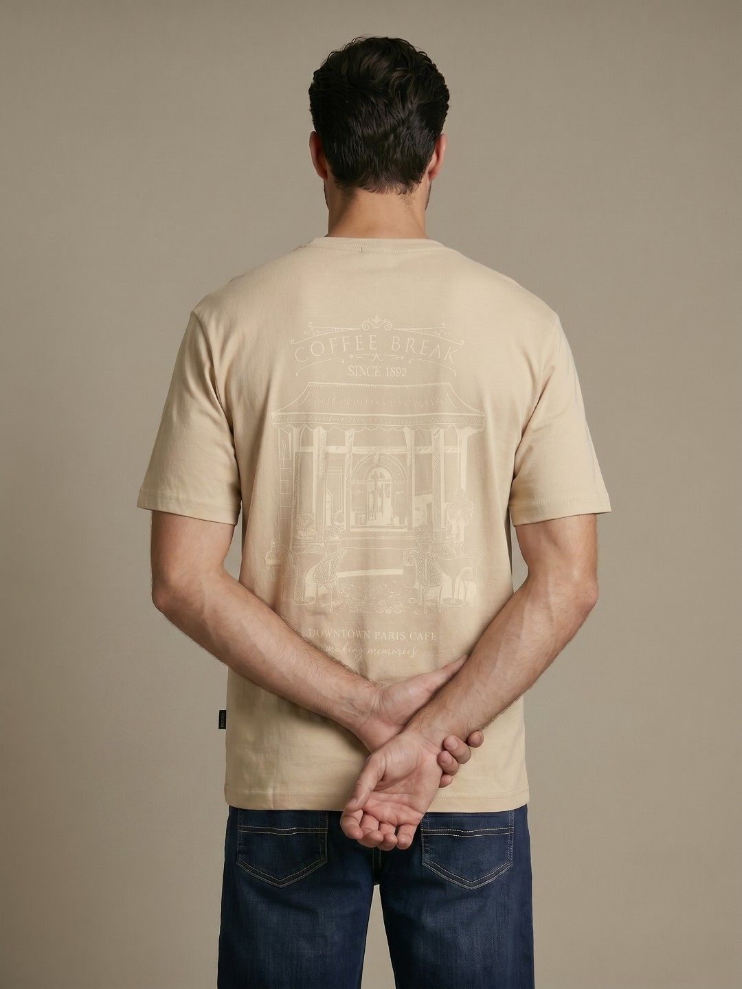 glitchez Beige Typography Printed Round Neck Regular Fit T-shirt-picture-37