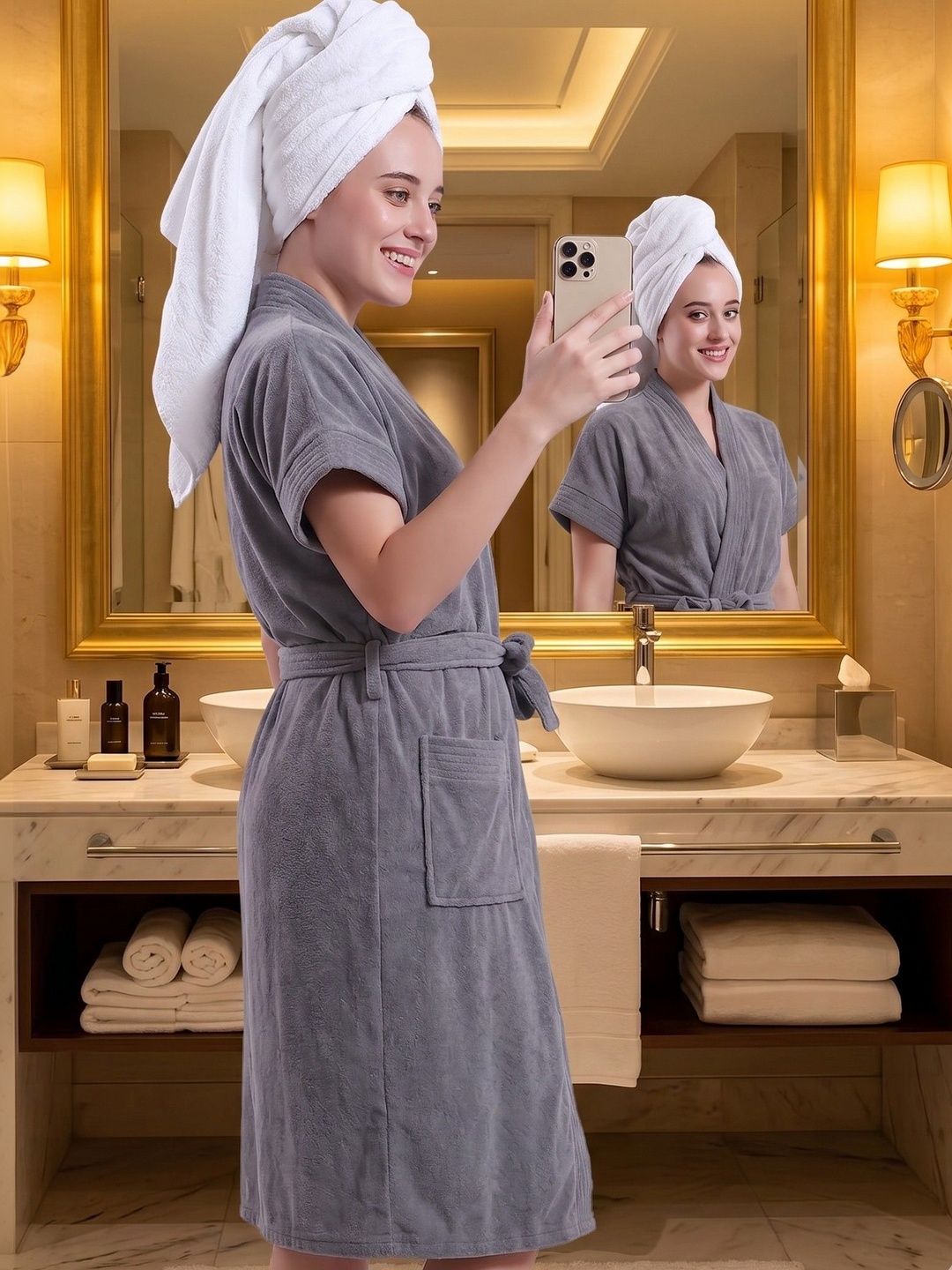 LacyLook Cotton Knee Length Bath Robe & Wraps-picture-11
