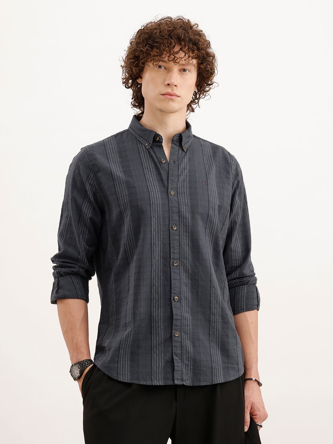 WROGN Slim Fit Vertical Striped Pure Cotton Casual Shirt-picture-58