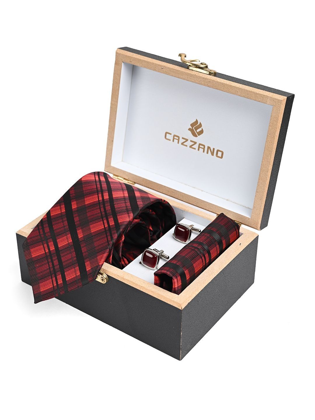 Cazzano Men Checked Tie & Cuffling Set-picture-42