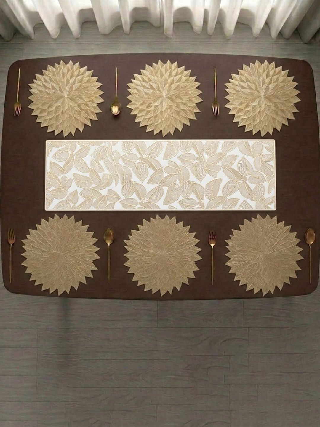 RAINBOW FURNISHINGS 7-Pcs Beige Floral Durable Table Placemats-picture-5