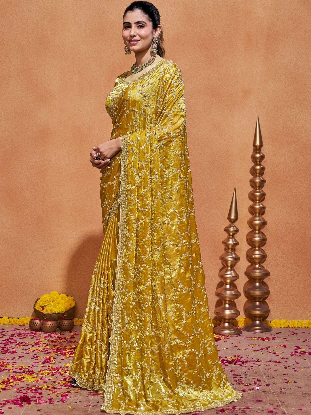 WEAROMA COUTURE Embellished Zari Satin Heavy Work Saree-image-44