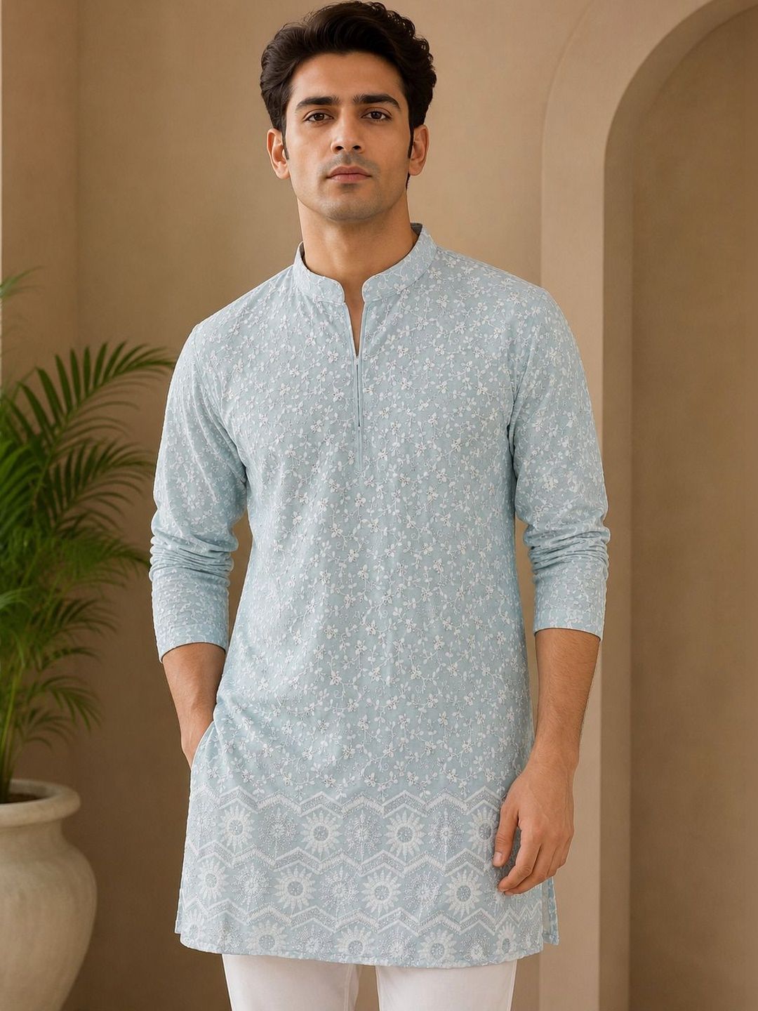 House of Pataudi Men Embroidered Chikankari Kurta-picture-23