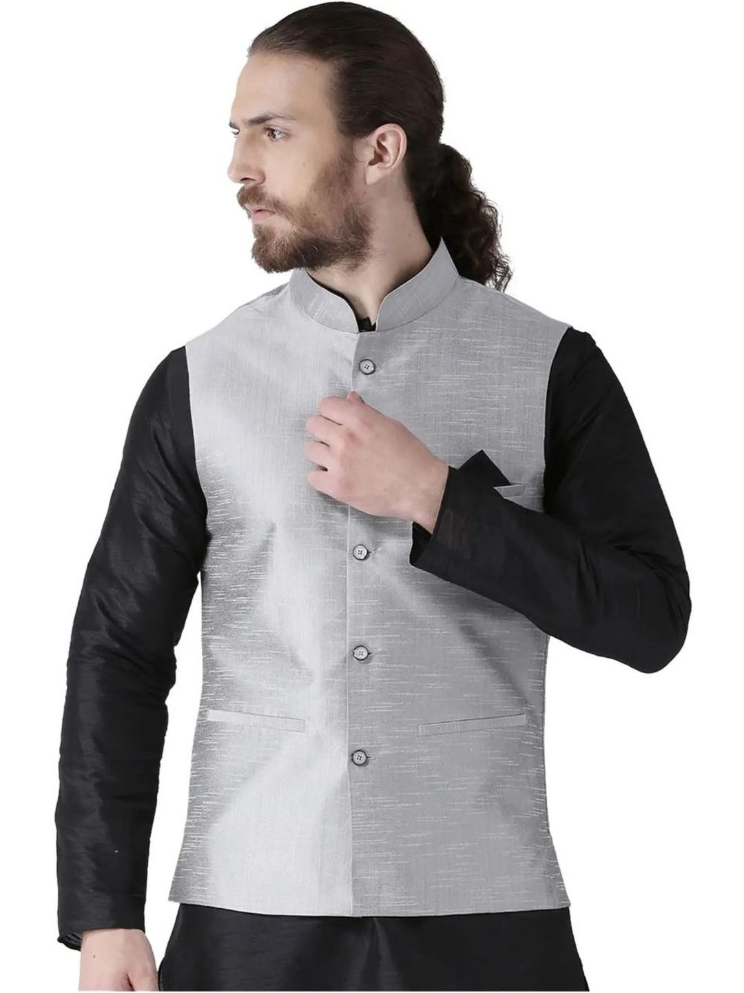 EPSI Woven Design Mandarin Collar Neck Woven Nehru Jackets-image-14