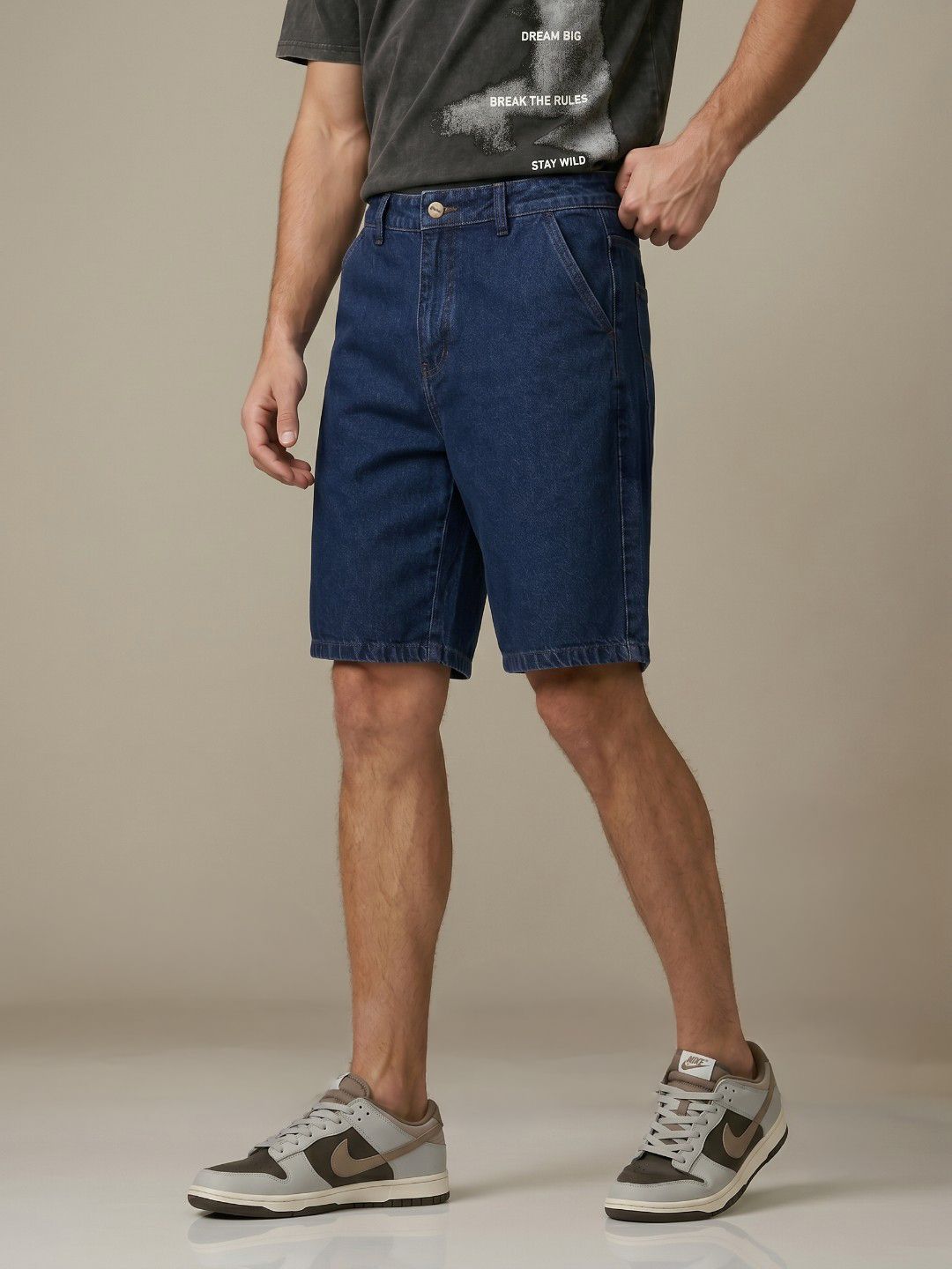 glitchez Men Relaxed Fit PureCotton Denim Shorts-image-44