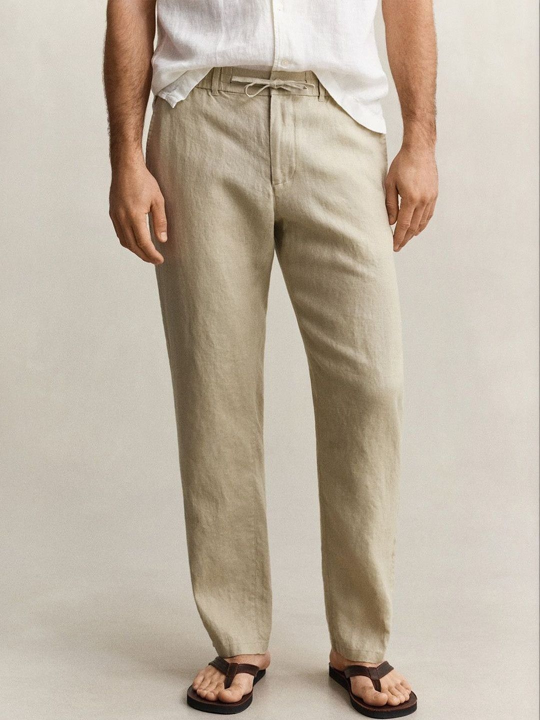 Gant Men Beige Solid Regular Fit Pure Linen Trouser-picture-10