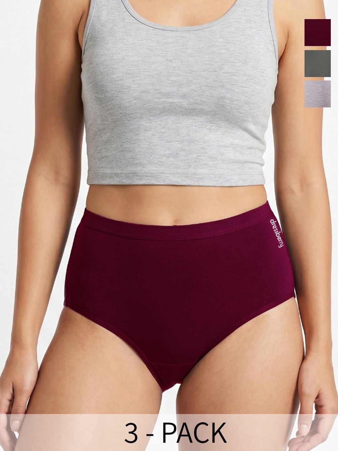 DressBerry Women Pack of 3 Self Design Seamless Assorted Basic Briefs-picture-16