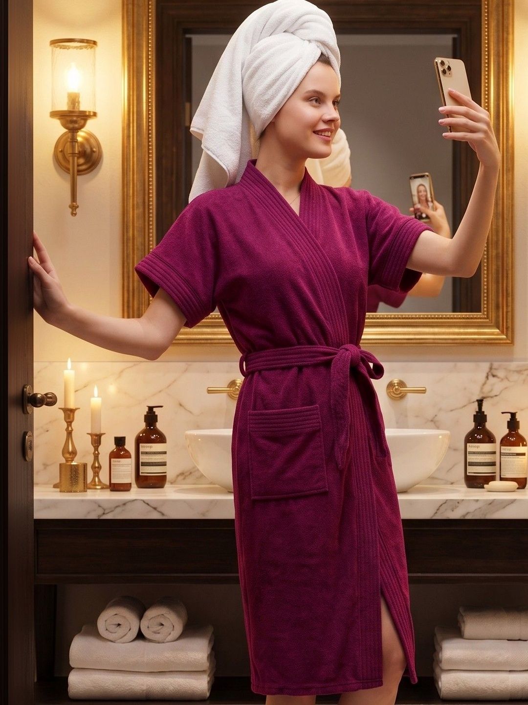 LacyLook Cotton Knee Length Bath Robe & Wraps-picture-16