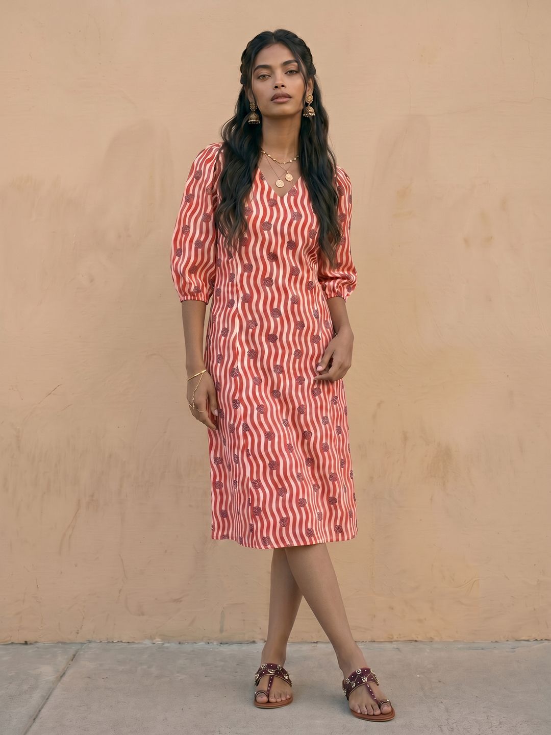 fusion by glitchez Striped Puff Sleeve A-Line Dress-picture-37