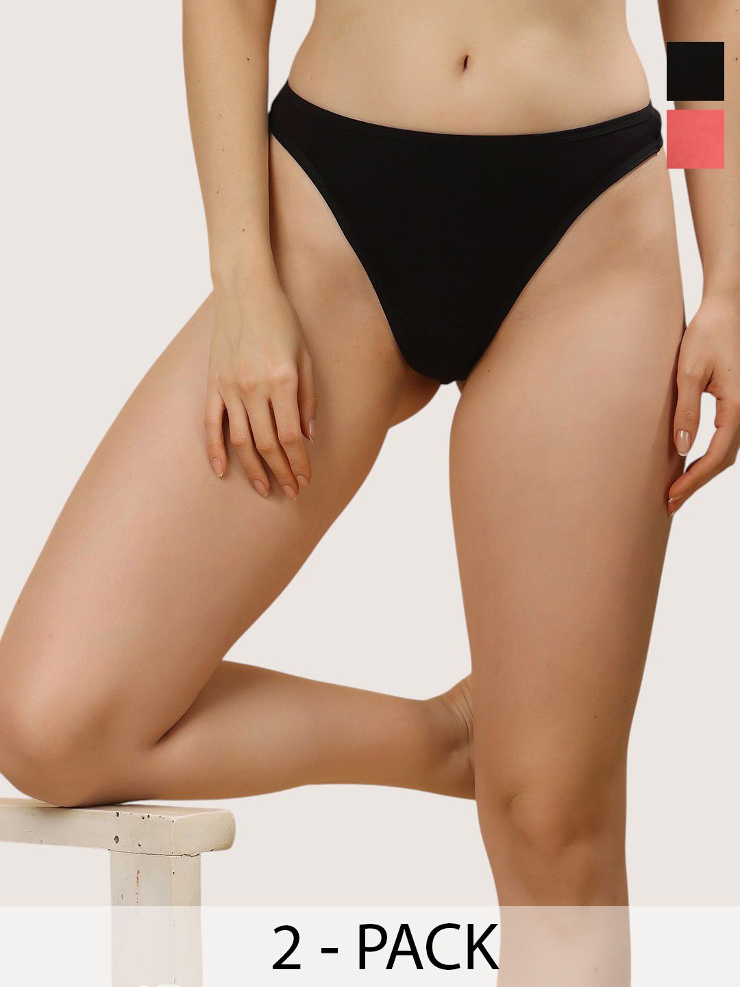 HERE&NOW Womens Pack of 2 Brazilian Cotton Spandex Solid High Rise Thongs-picture-38