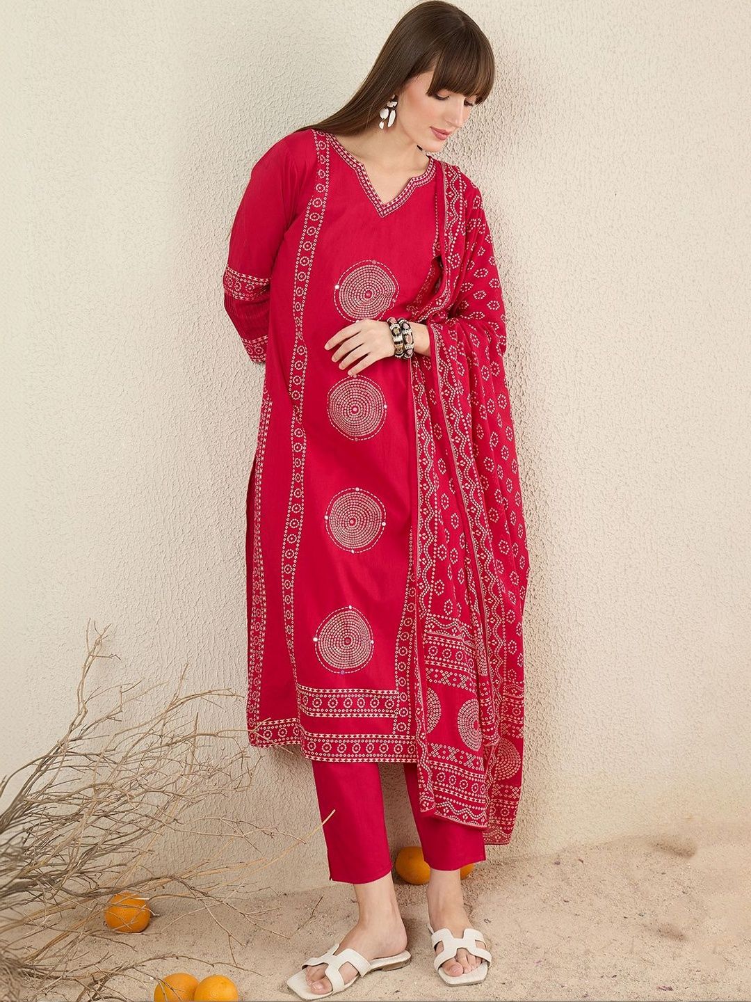 Indo Era Women Ethnic Motifs Printed Regular Pure Cotton Kurta with Trousers & With Dupatta-picture-22