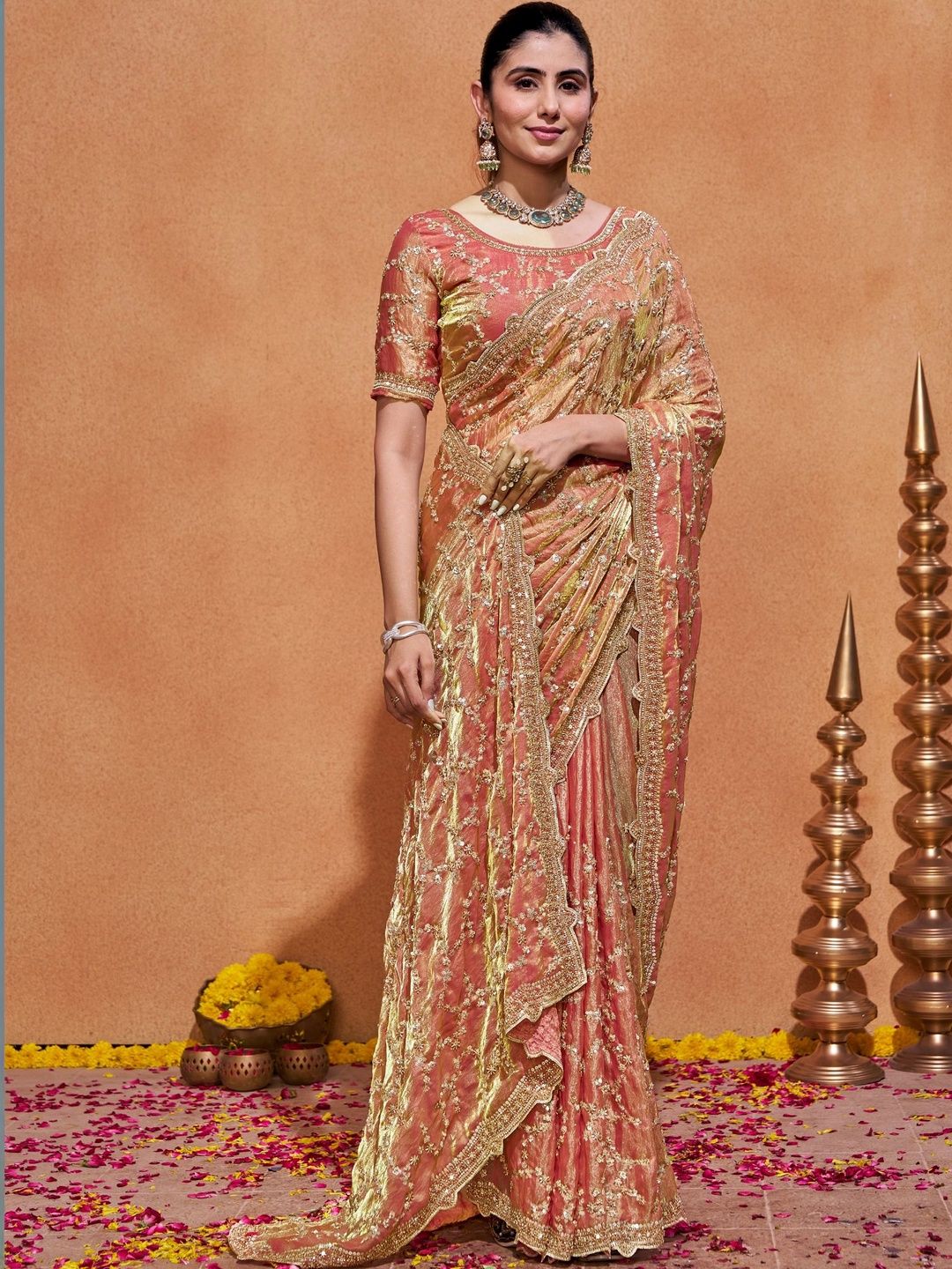 WEAROMA COUTURE Embellished Zari Satin Heavy Work Saree-picture-22