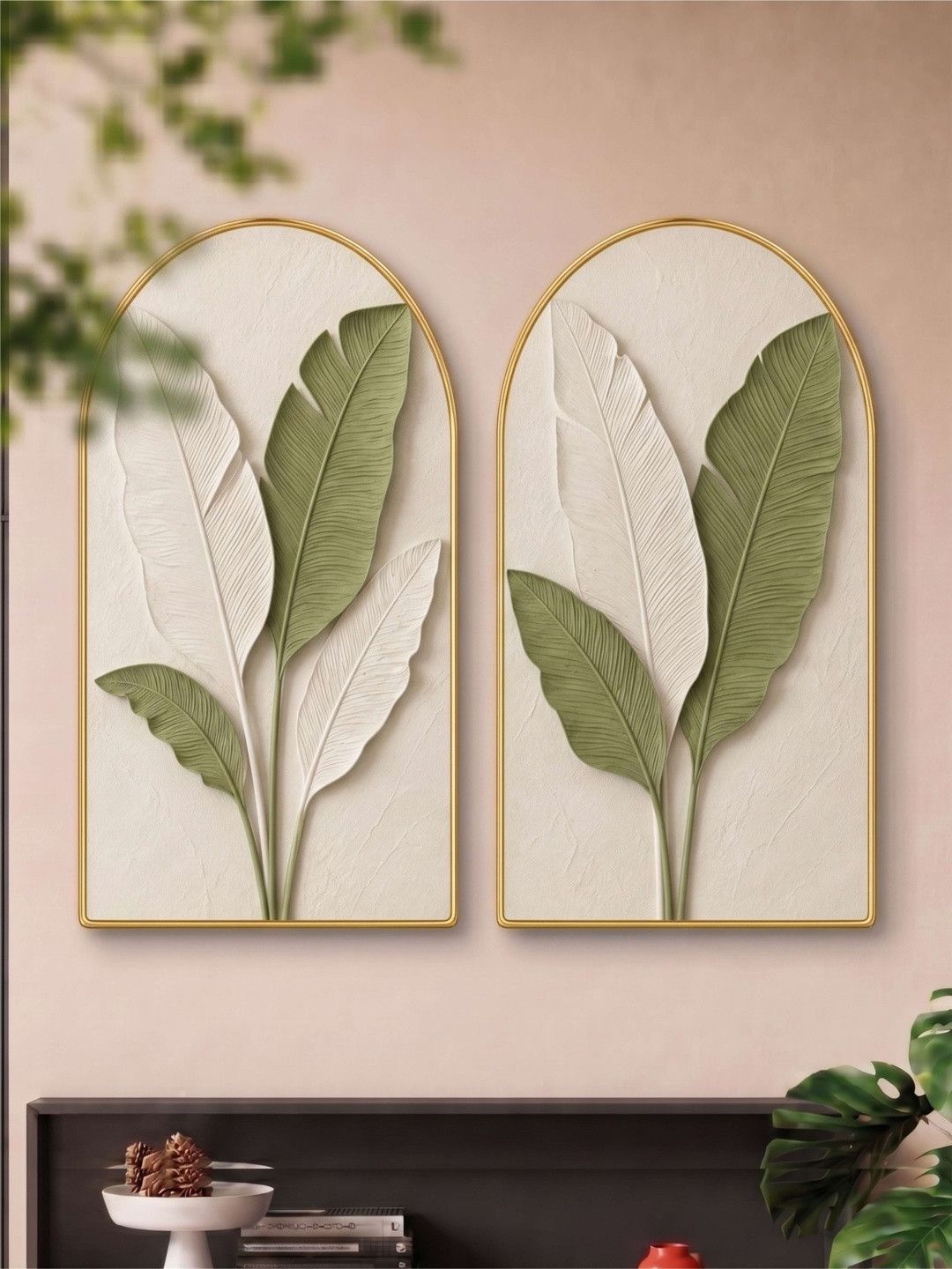 Myntra Elegant Homes White MDF 2 Pieces Botanical Leaf Portrait Wall Art - 30'' x 16''-picture-58