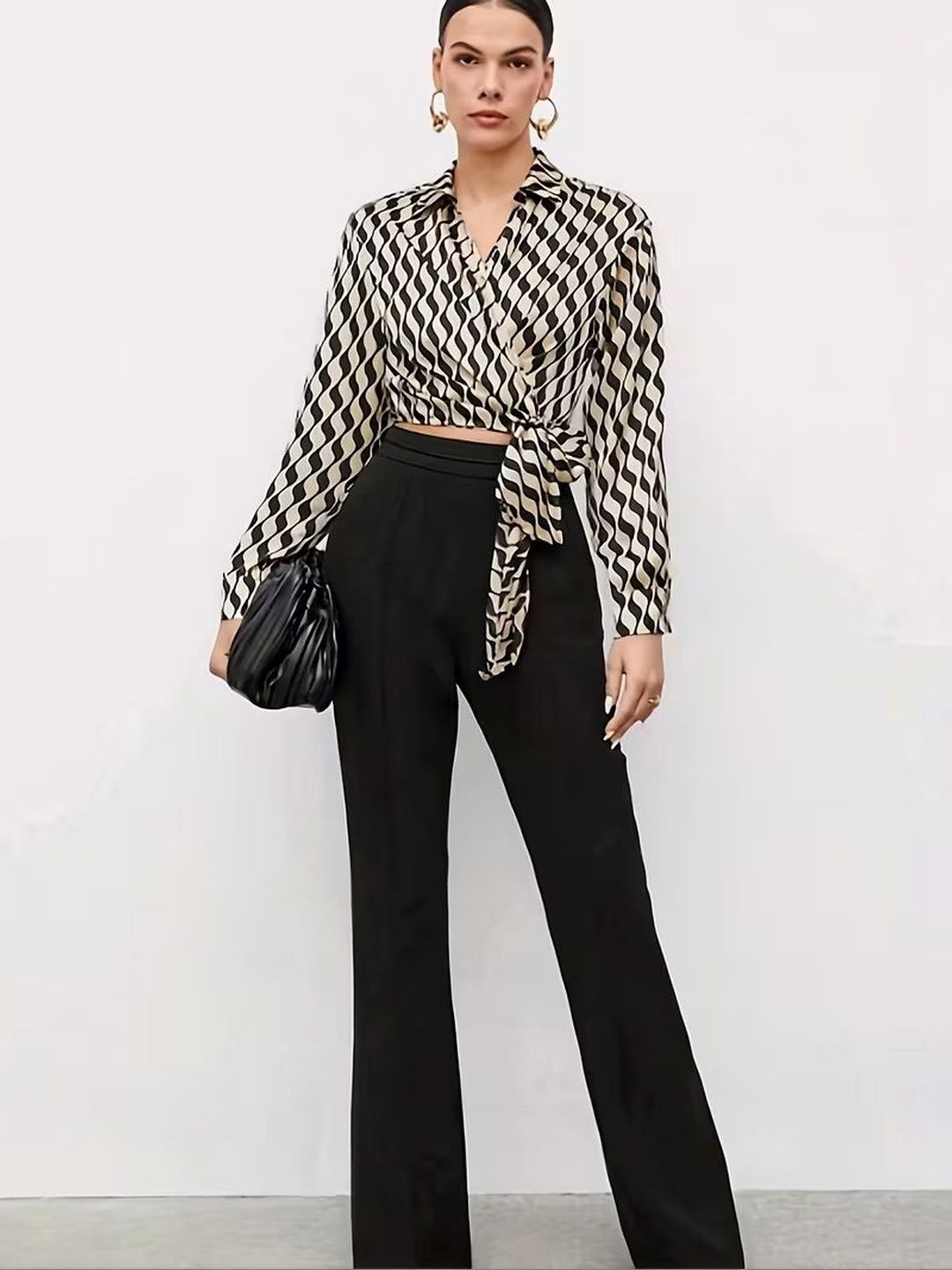 Stylecast X Slyck Geometric Printed Wrap Style Tie-Up Top-image-36