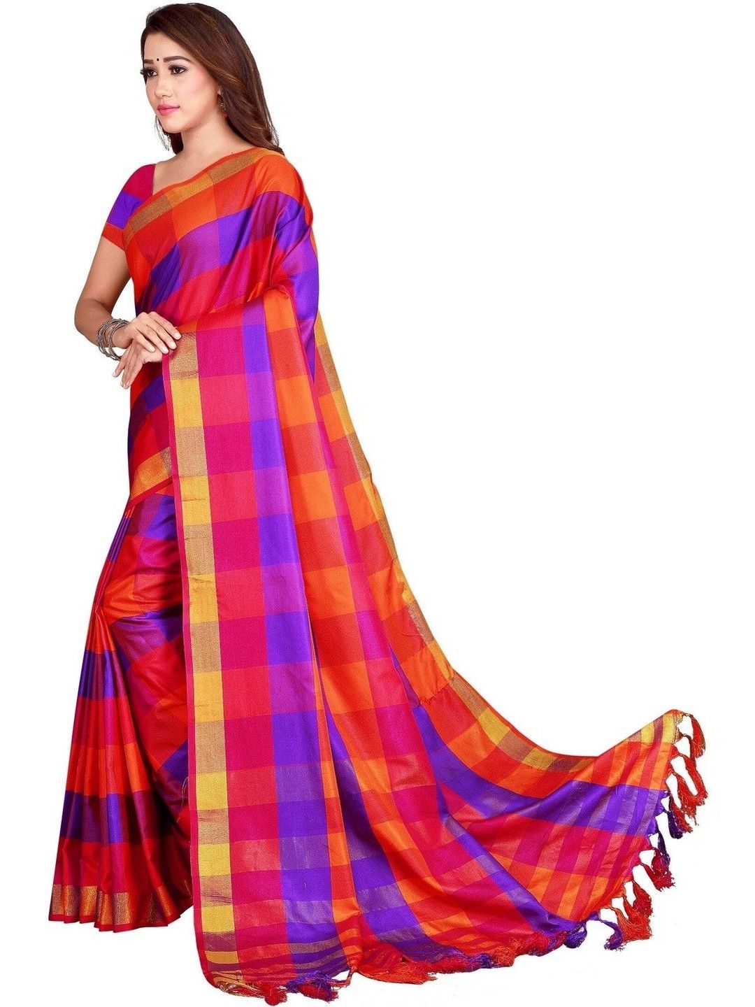SHAIBO SAREE Checked Silk Cotton Handloom Uppada Saree-picture-37