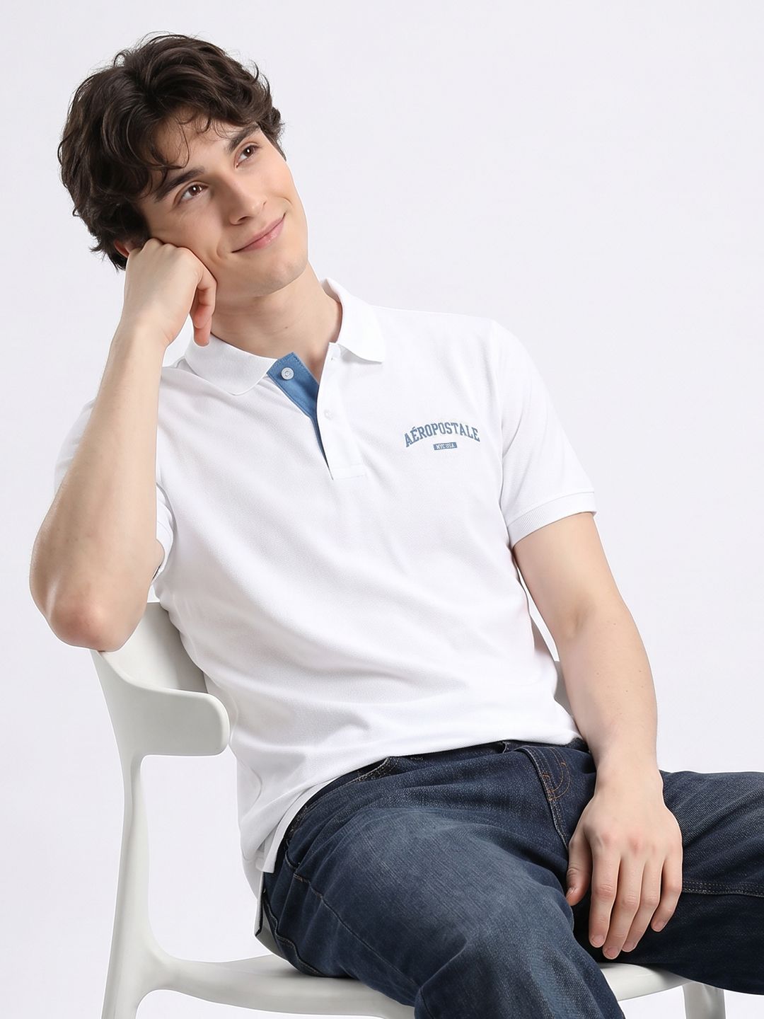 Aeropostale Brand Logo Polo Collar Pure Cotton T-shirt-picture-47