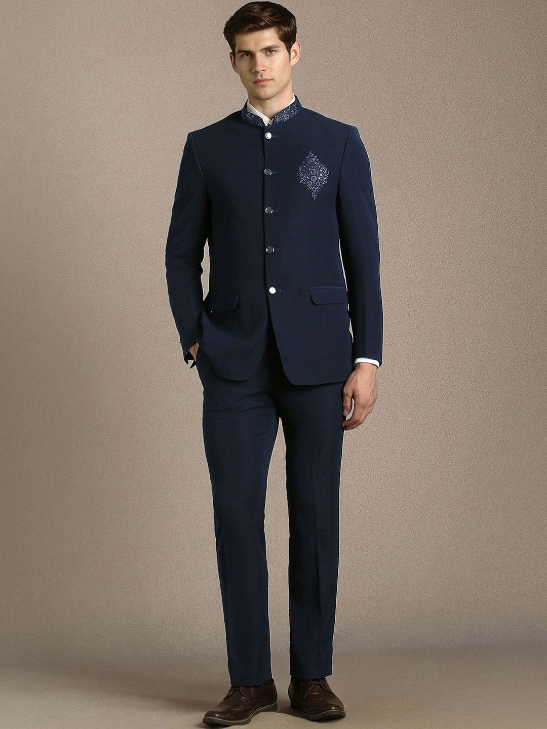 Louis Philippe Embroidered Notched Lapel Slim-Fit Single-Breasted Two-Piece Suit-picture-39