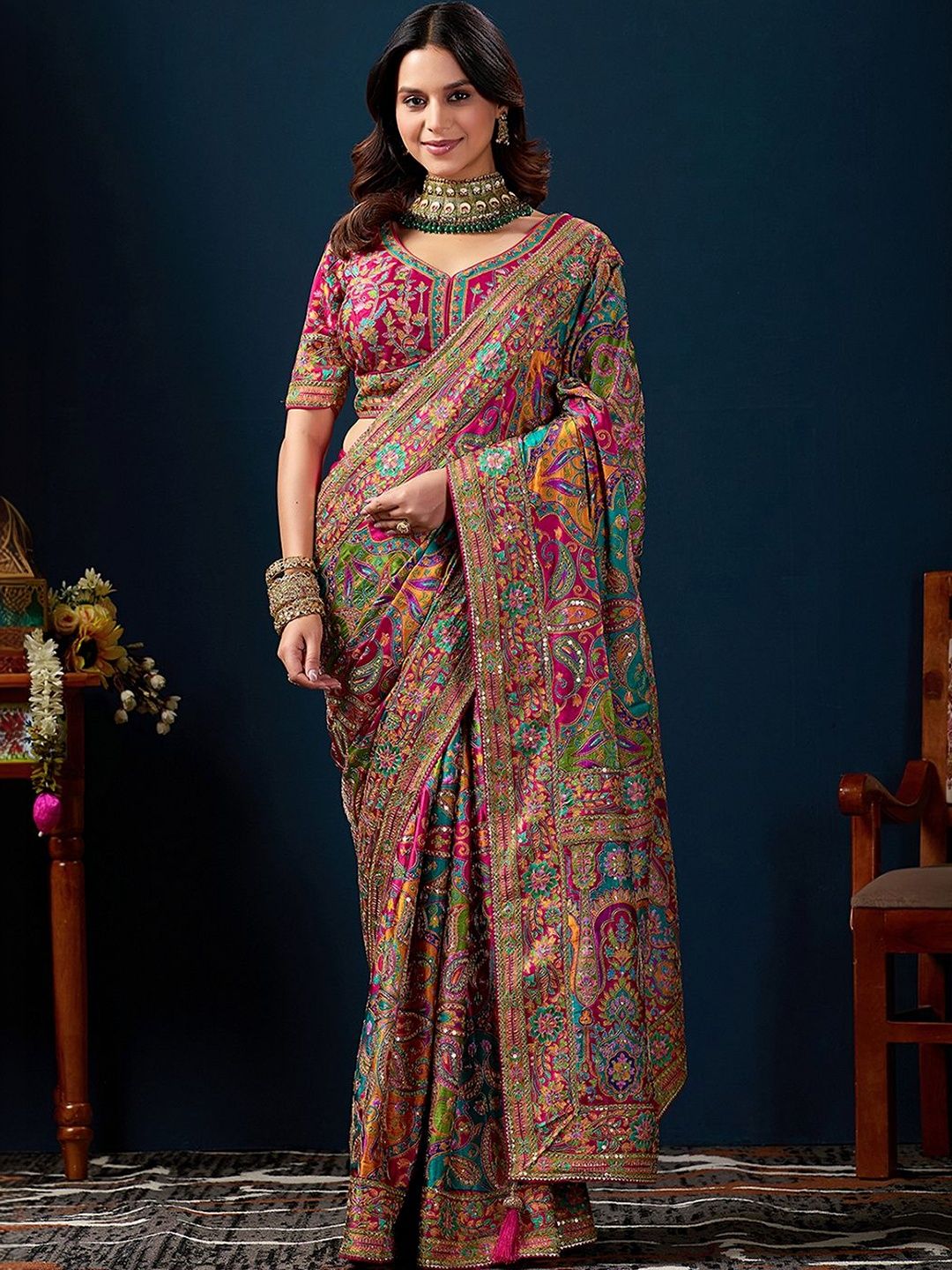 SP SAREES Ethnic Motifs Sequinned Heavy Work Kanjeevaram Saree-picture-25