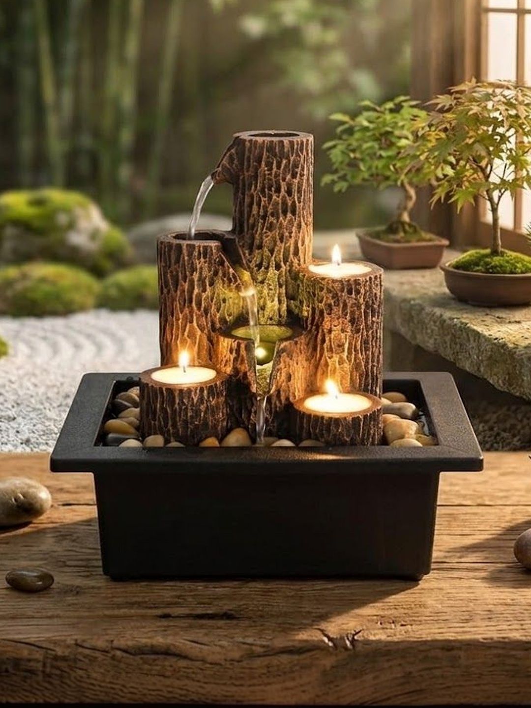 THE SACRED GIFTS Brown & Black Natural Stone Indoor Small Fountains-image-24
