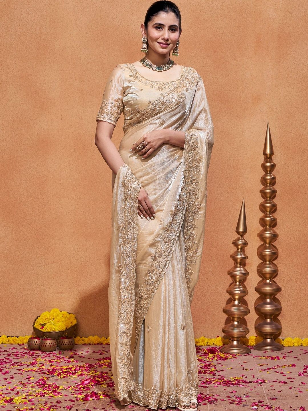 WEAROMA COUTURE Embellished Embroidered Satin Heavy Work Saree-picture-56