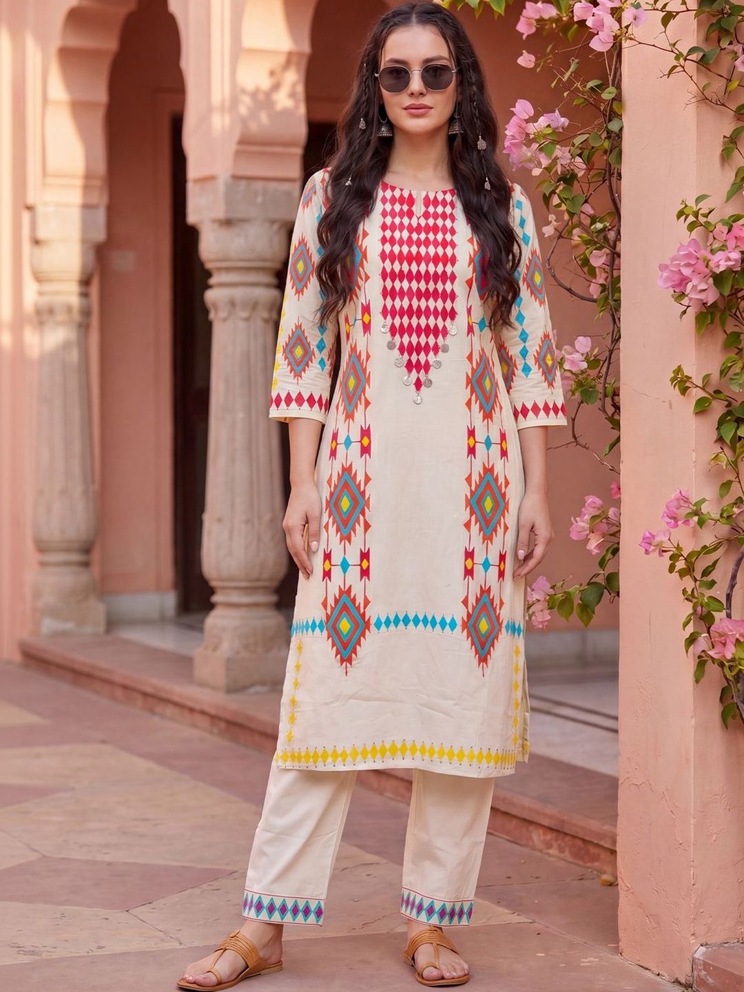 Indo Era Women Printed Regular Pure Cotton Kurta with Trousers-picture-36