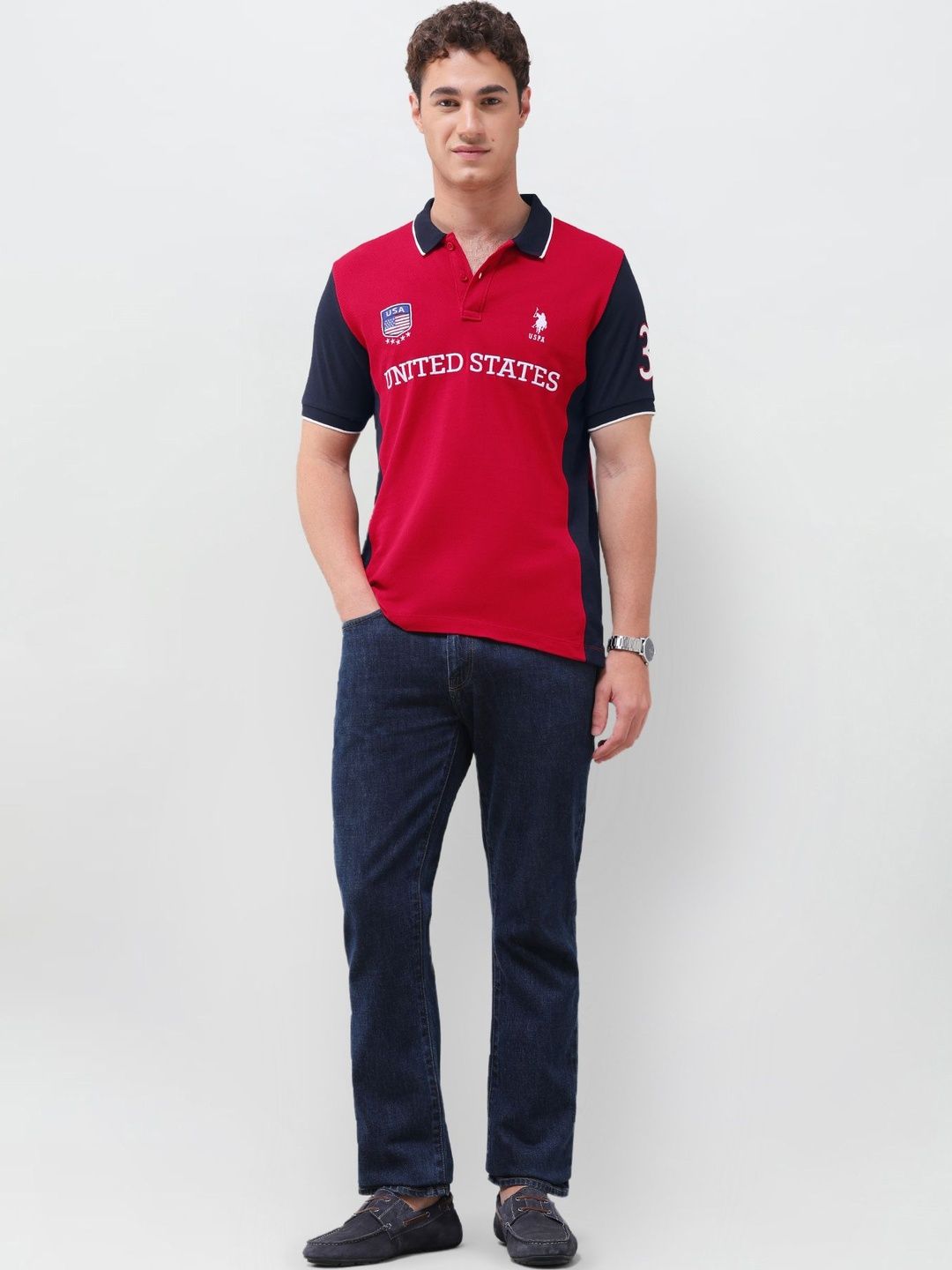 U.S. Polo Assn. Men Brand Logo Colourblocked Polo Collar Slim Fit T-shirt-picture-36