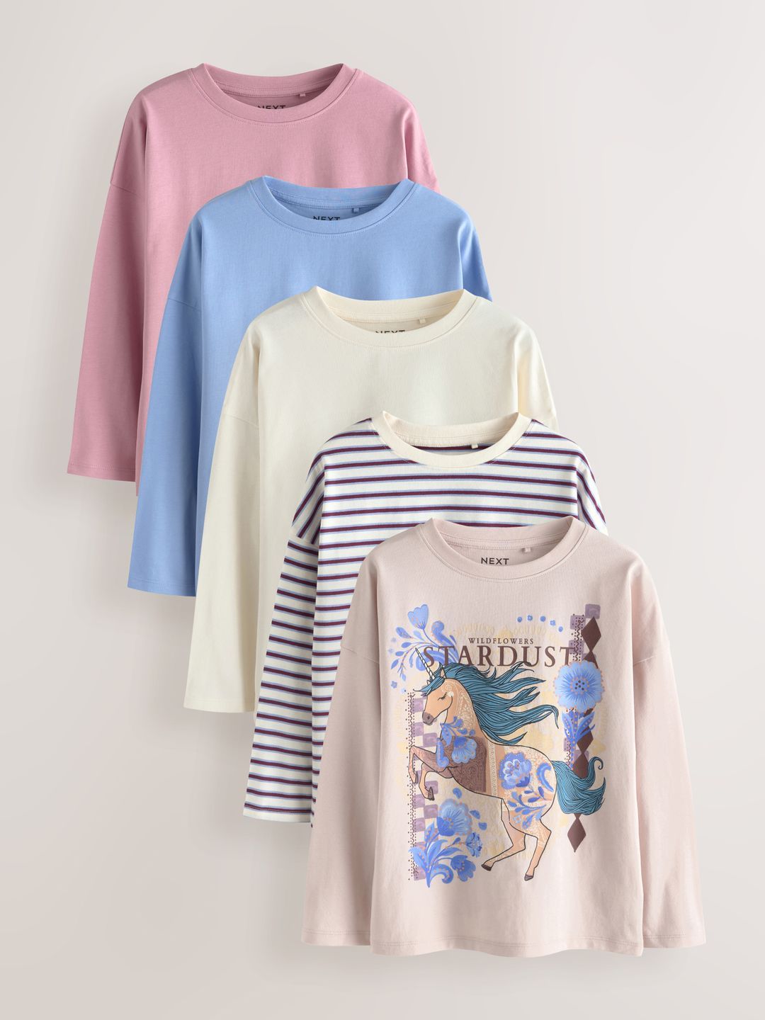 NEXT Girls Pack Of 5 Striped Pure Cotton T-shirt-picture-18