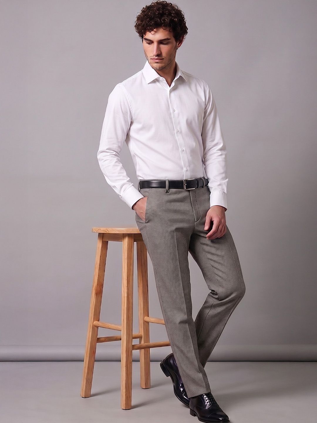 Van Heusen Men Houndstooth Slim Fit Formal Trousers-picture-43