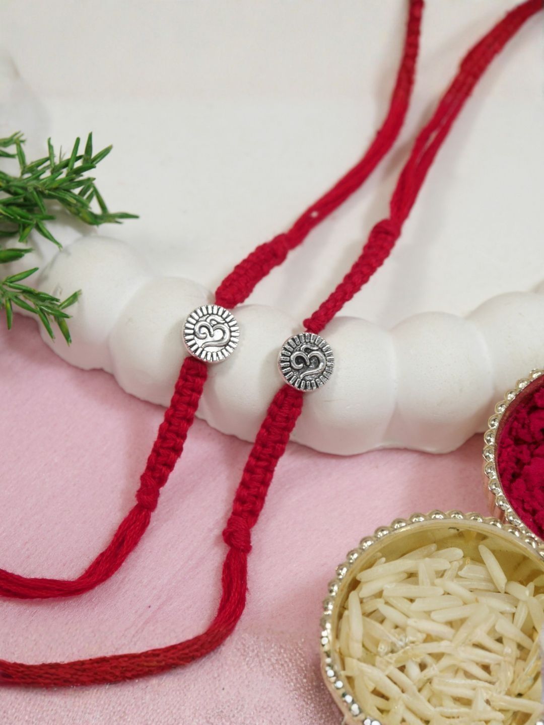 I Jewels Men Set of 2 Silver Plated Om Thread Rakhi-picture-21