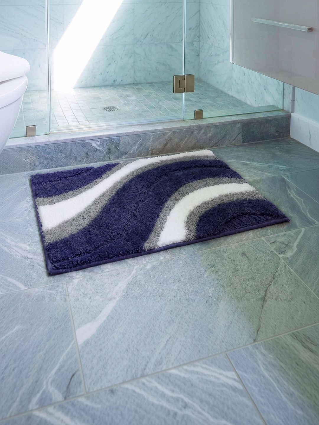 Saral Home Blue Self-Designed Anti-Skid 2400 GSM Bath Rugs-picture-35