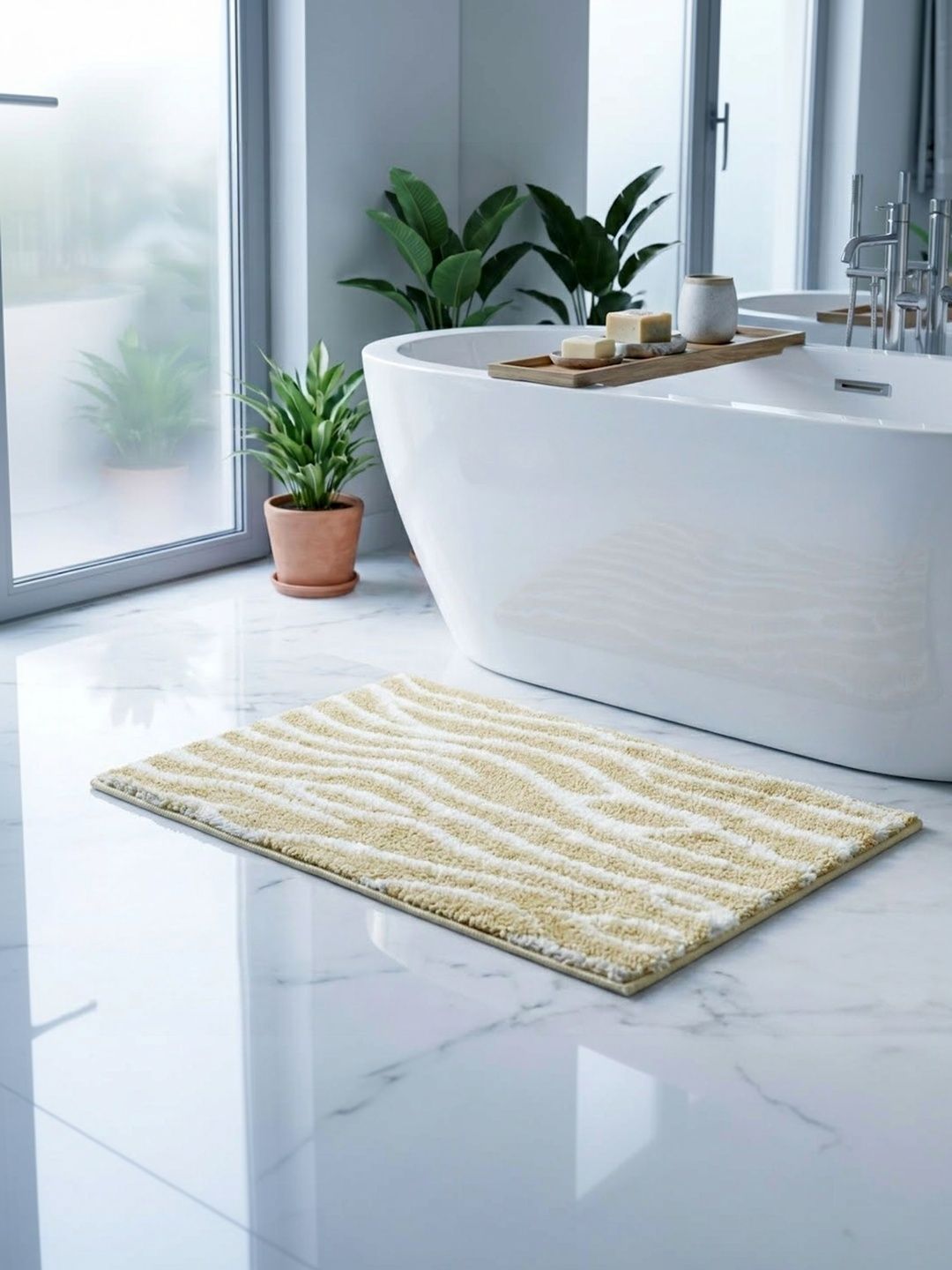 Saral Home Beige Self-Designed Anti-Skid 2200 GSM Bath Rugs-image-11